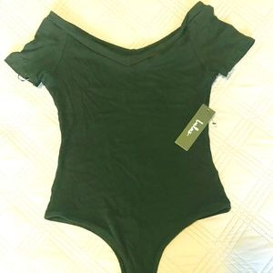 Black Ribbed Off-the-Shoulder Bodysuit